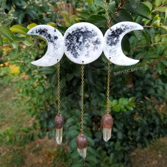 Moon Phase Wall Hanging with Quartz Crystals (Pre Order)