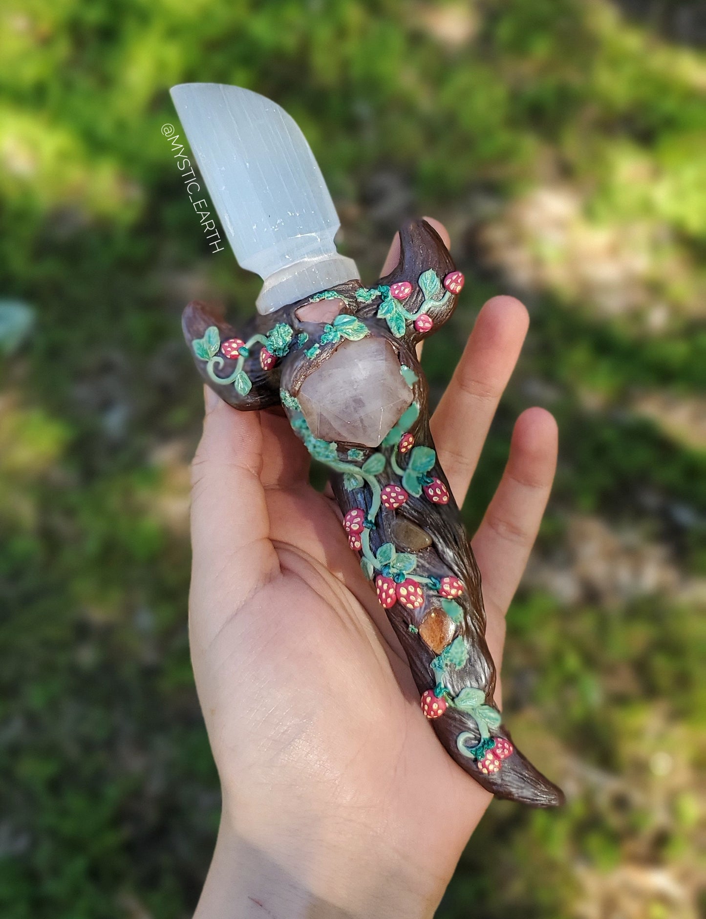 Strawberry Athame Dagger - Satin Spar Crystal