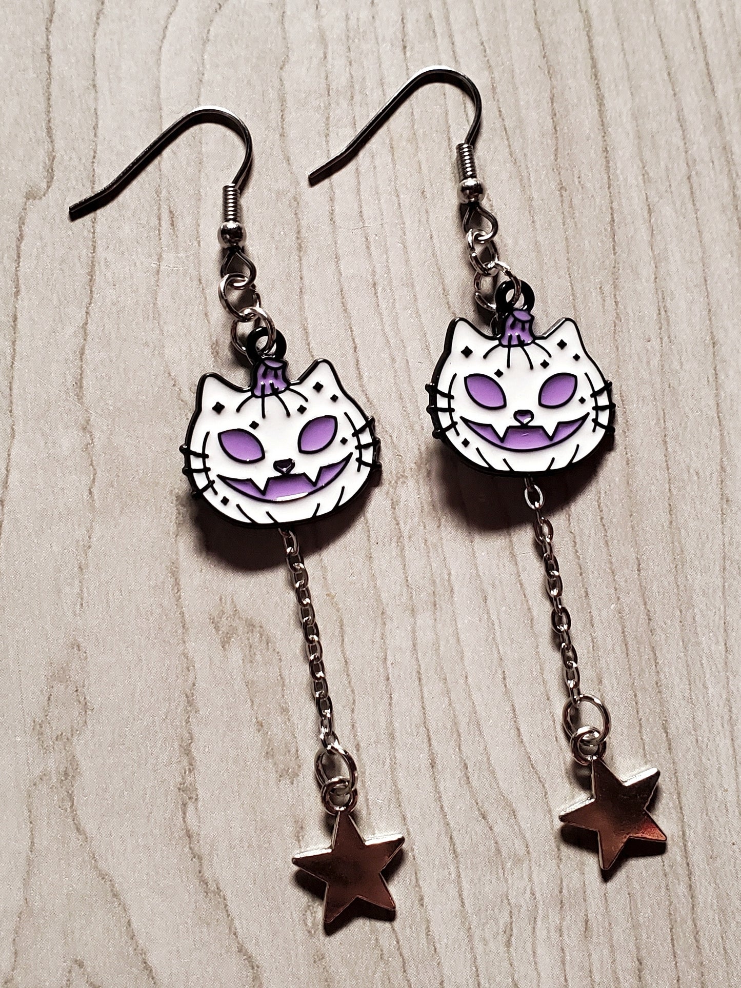 Kitty Jackolantern Earrings (White)