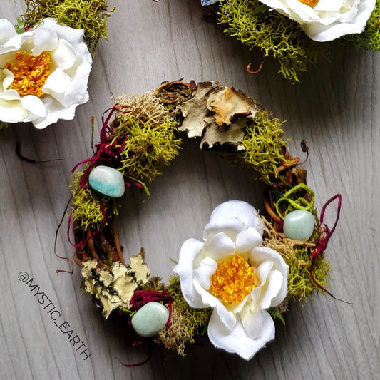 White Floral Crystal Wreaths - Car Mirror or Wall Hanging