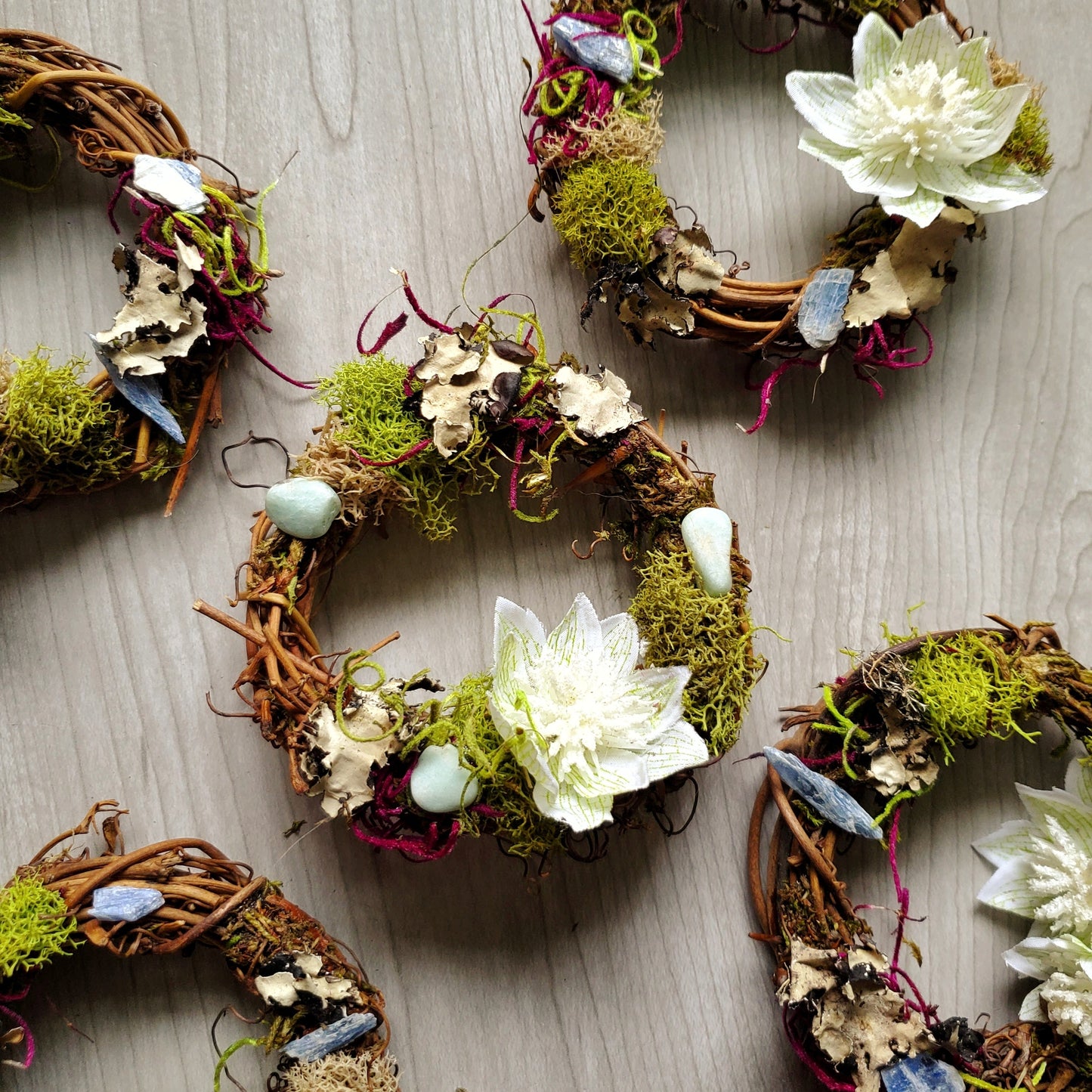 Frilly White Floral Crystal Wreaths - Car Mirror or Wall Hanging