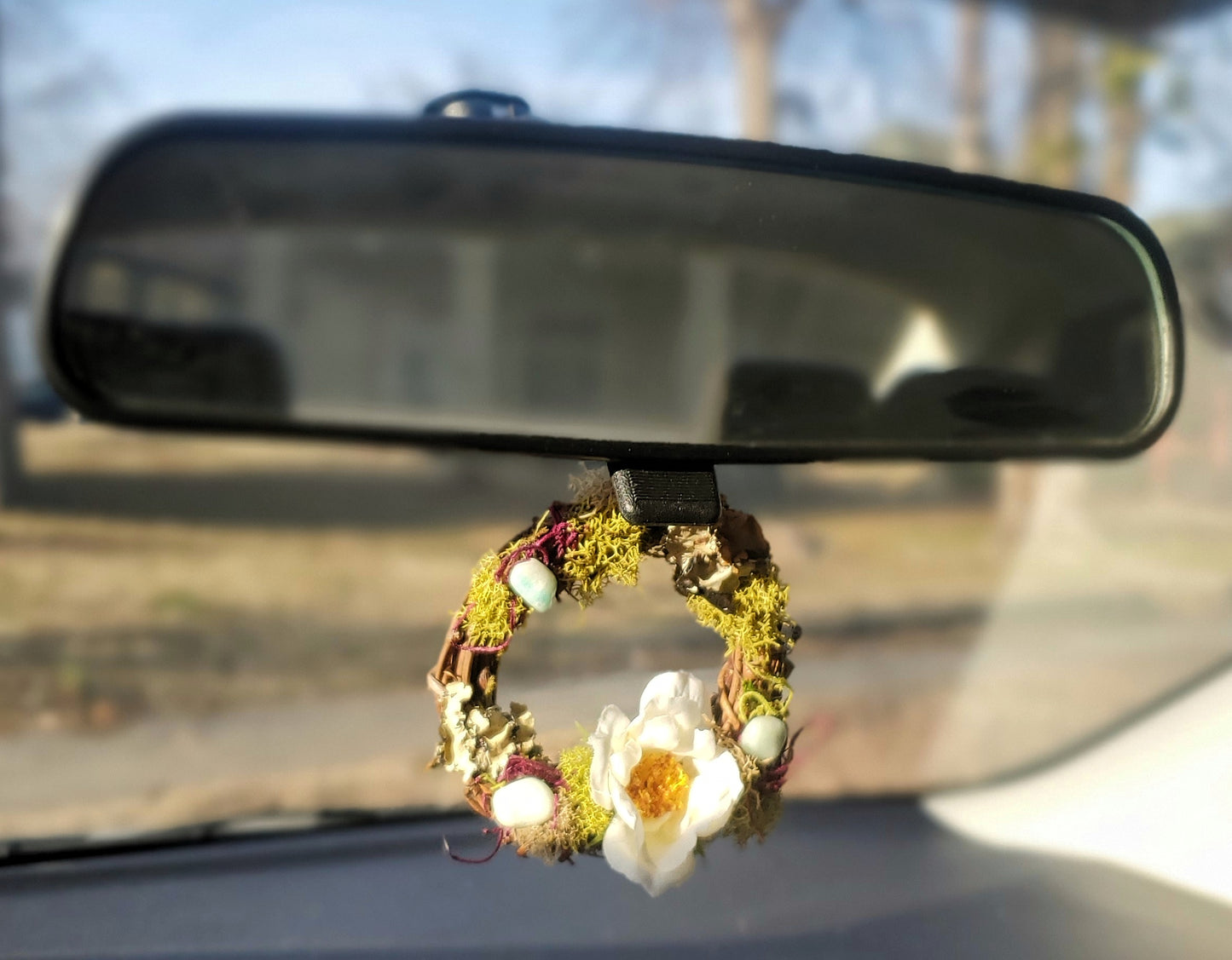 White Floral Crystal Wreaths - Car Mirror or Wall Hanging