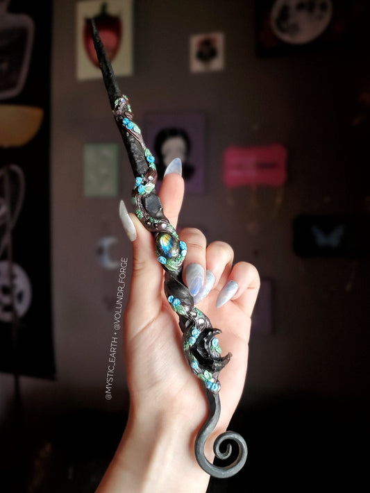 Obsidian Moon Wand with Labradorite | Mystic Earth + Volundr Forge