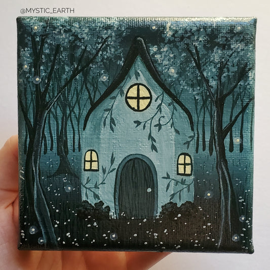 4" Mini Green Cottage Painting