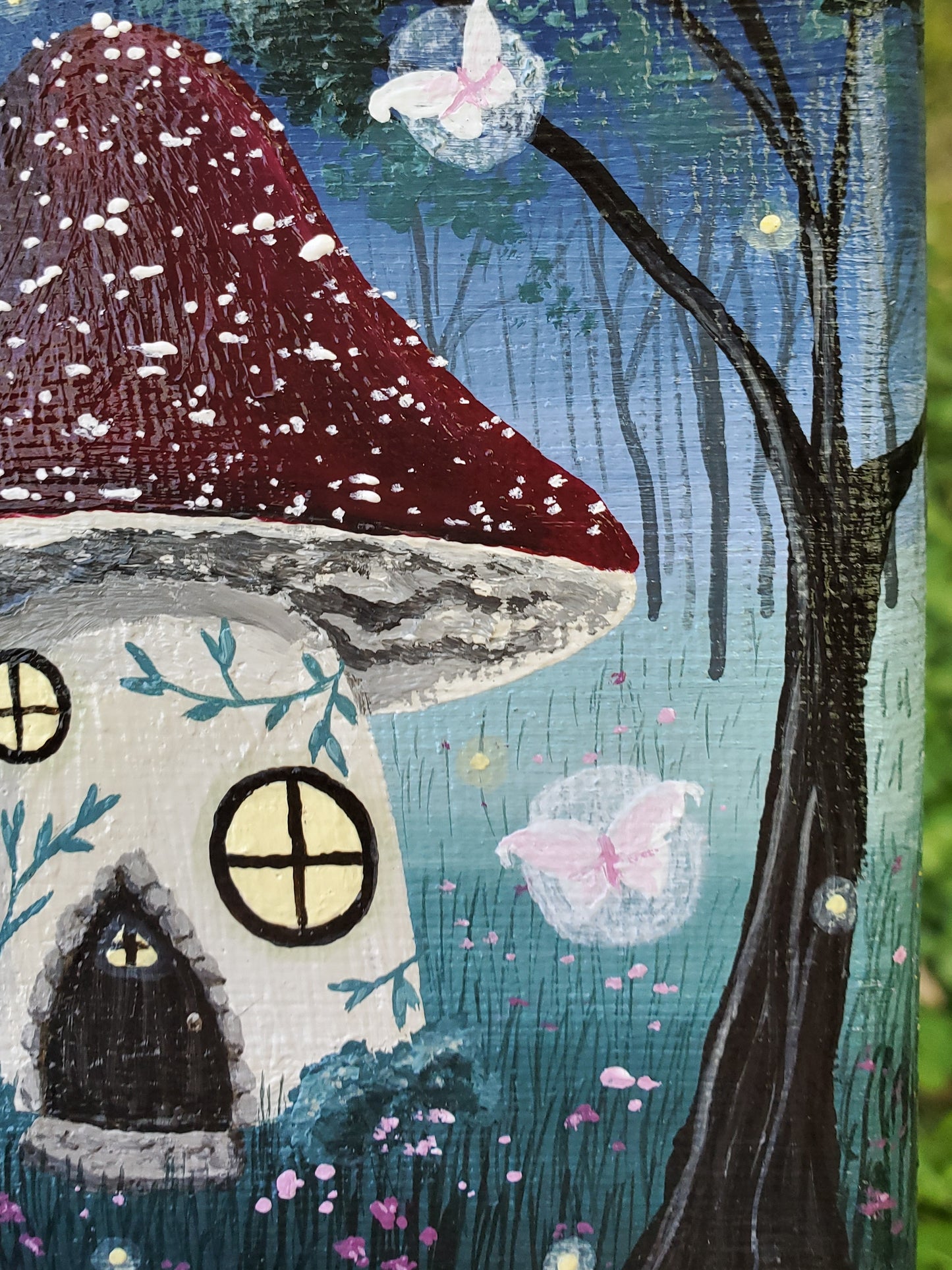 4" Mini Mushroom Fairy Cottage Painting