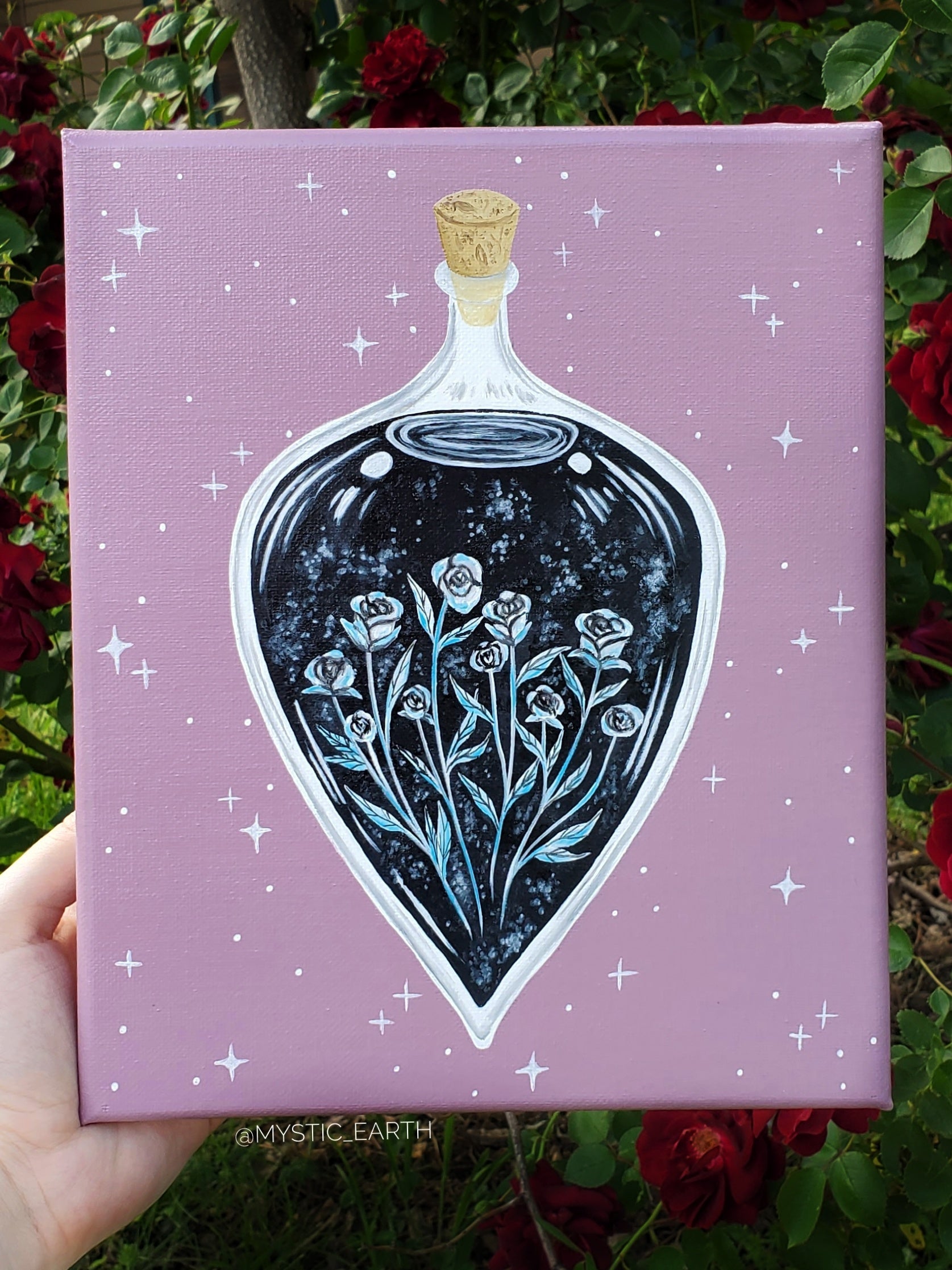 Black & White Rose Potion Bottle Painting