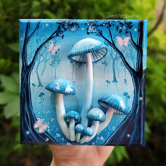 Blue Mushroom Forest Painting x Sculpture