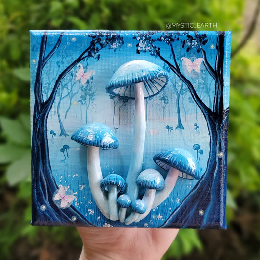 Blue Mushroom Forest Painting x Sculpture