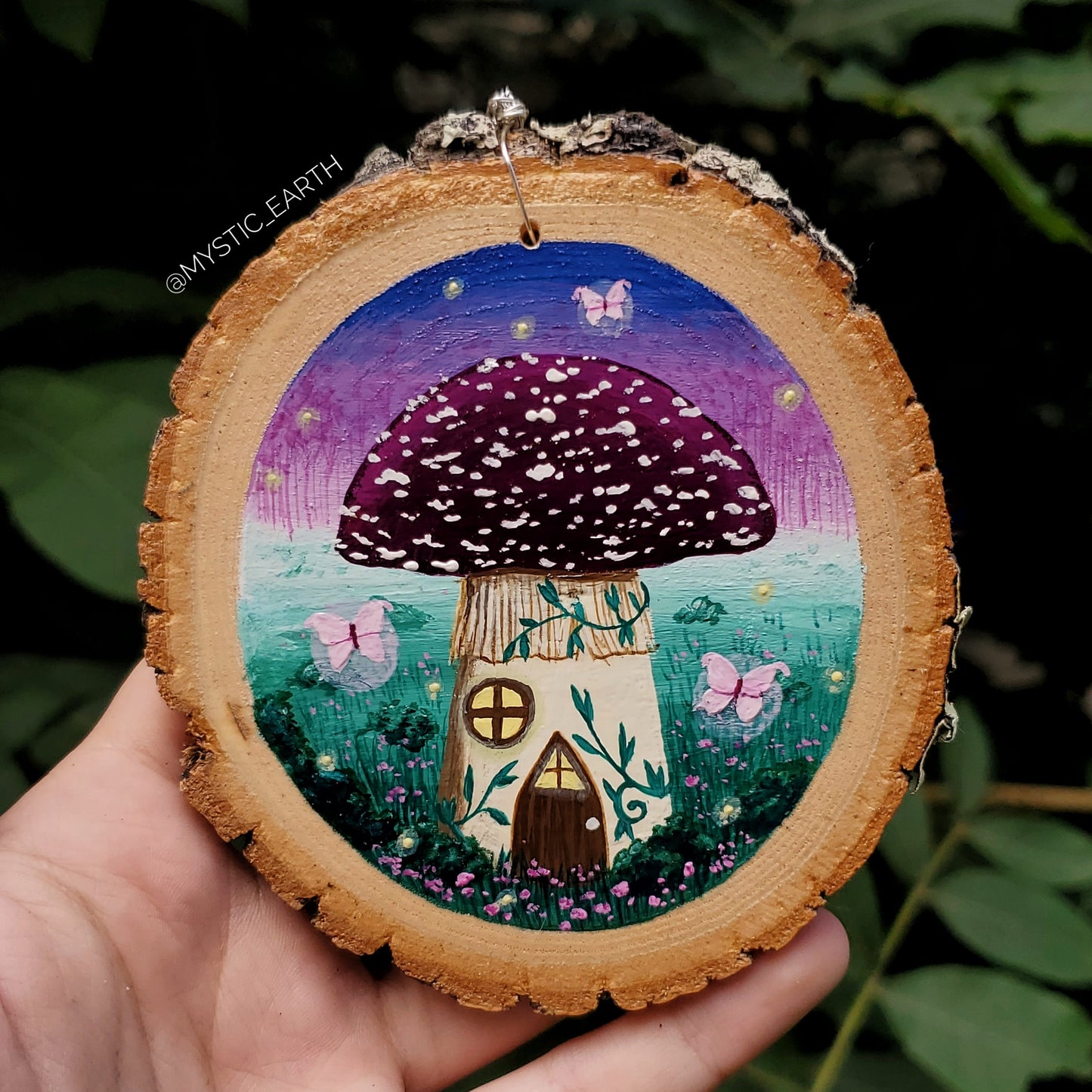 Amanita Mushroom Cottage Painting on Wood