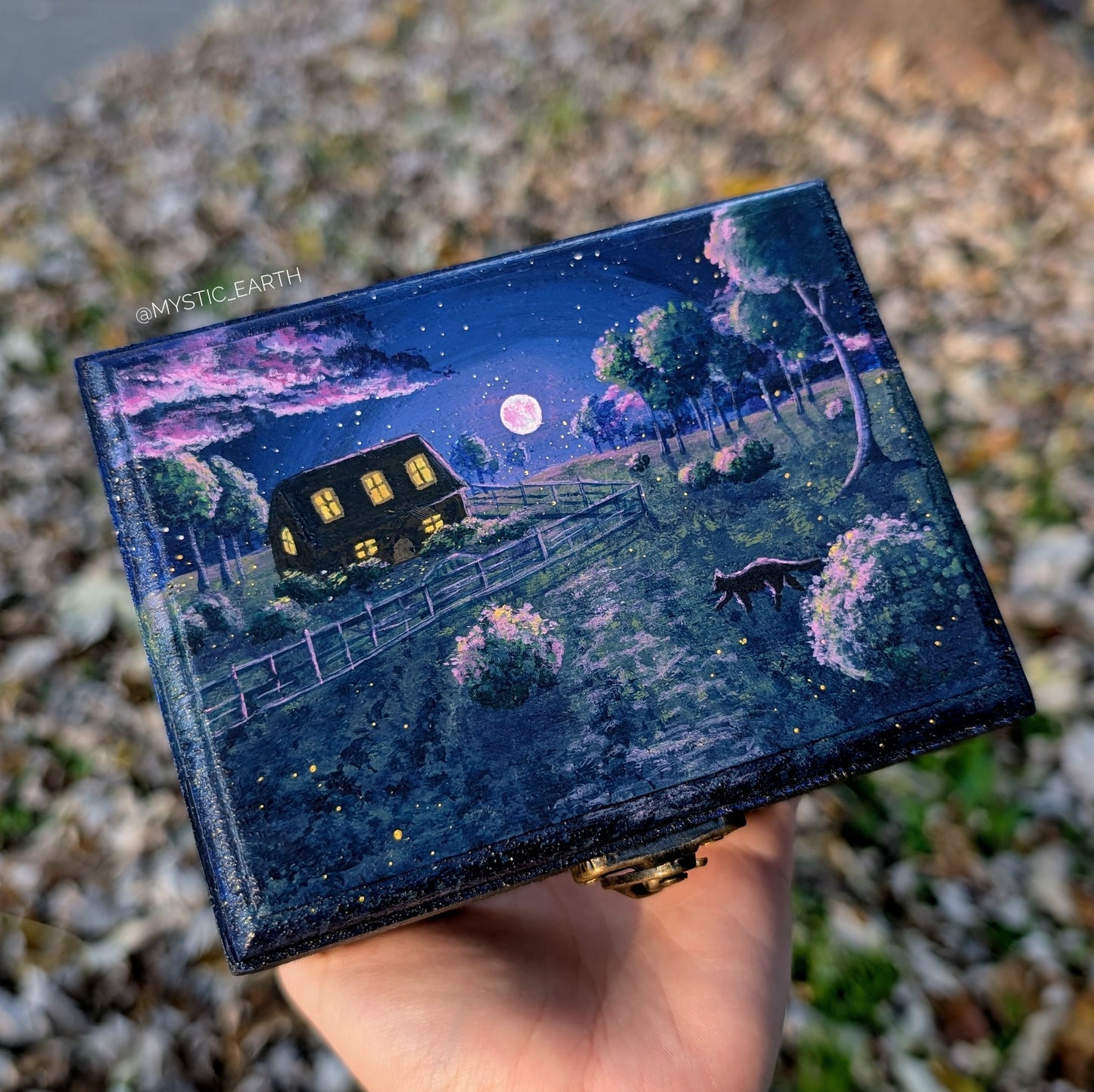 Kitty Farmhouse Wood Trinket Box