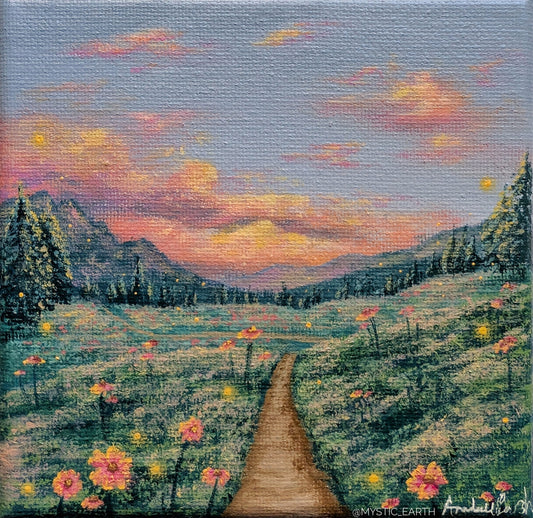 Firefly Wildflowers Painting (5"x5")