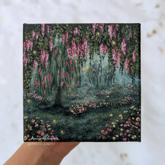 Flowers in the Willow Trees Painting (5"x5")