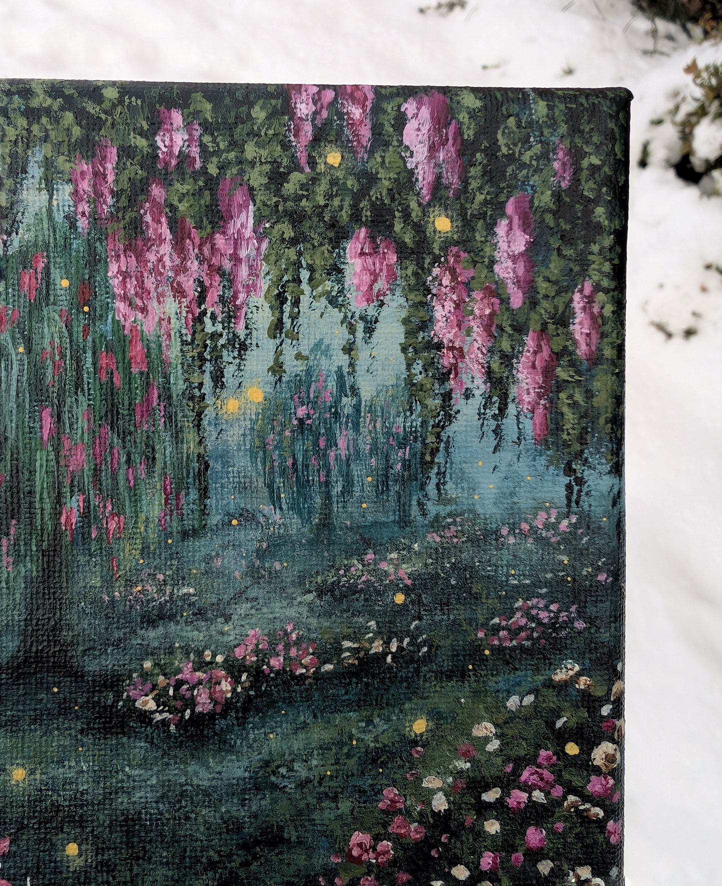 Flowers in the Willow Trees Painting (5"x5")