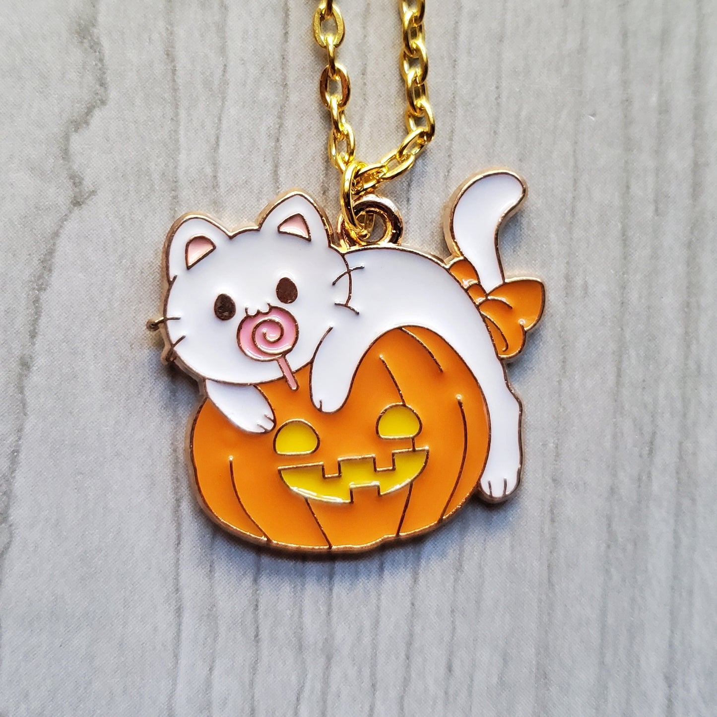White Kitty Pumpkin Necklaces