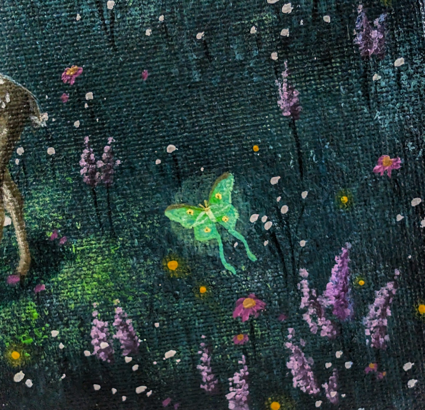 Luna Moth Forest Painting 9"x12"