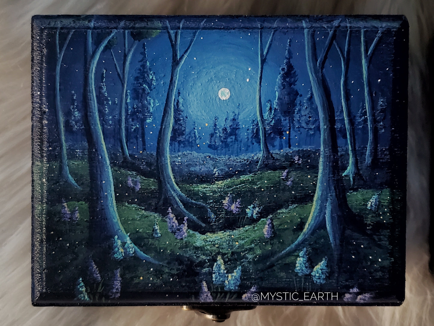 Glowing Firefly Forest Wood Trinket Box