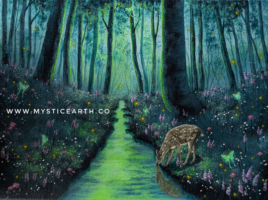 Luna Moth Forest Painting 9"x12"