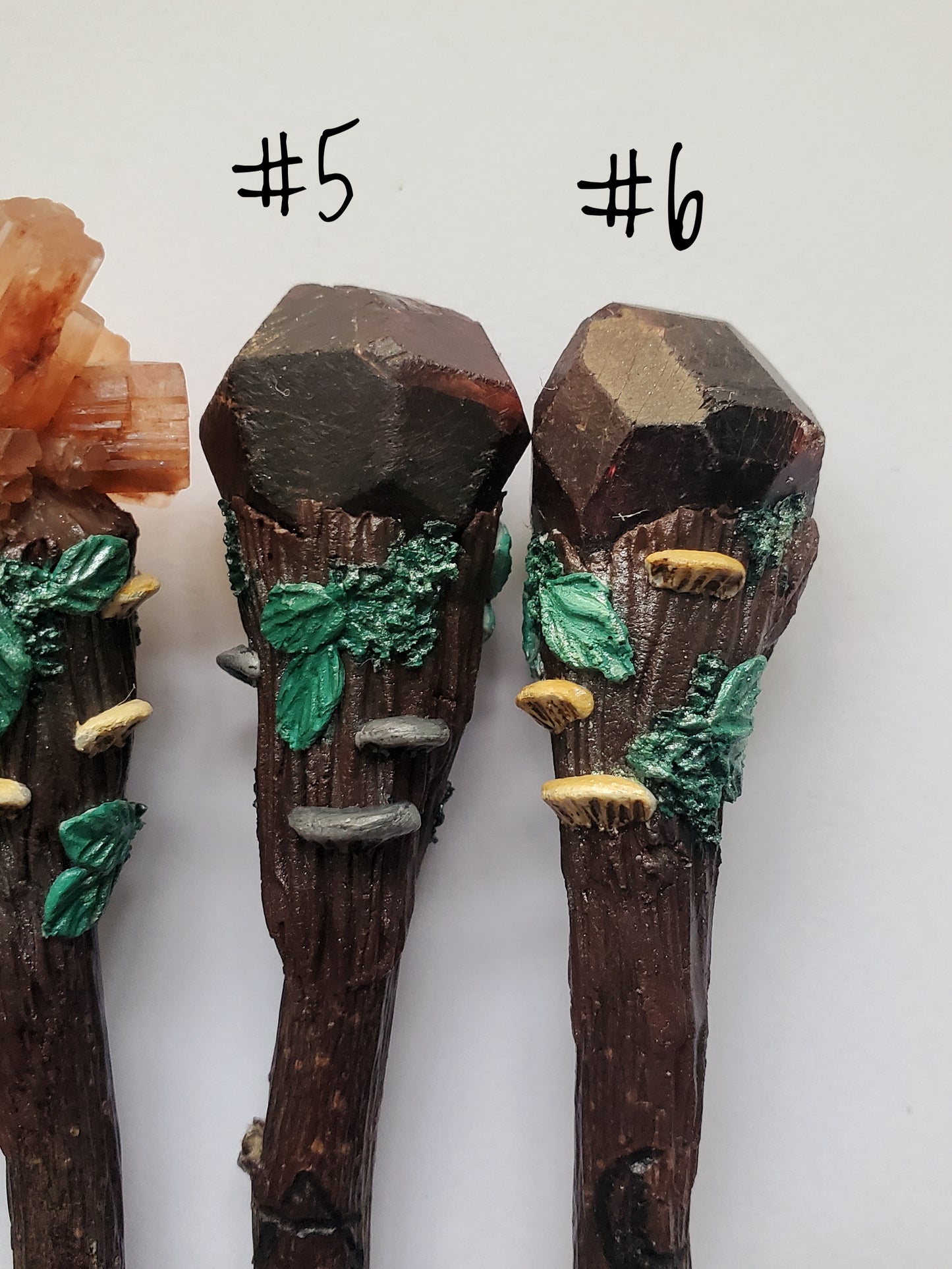 Apple Wood Garnet & Aragonite Crystal Wands