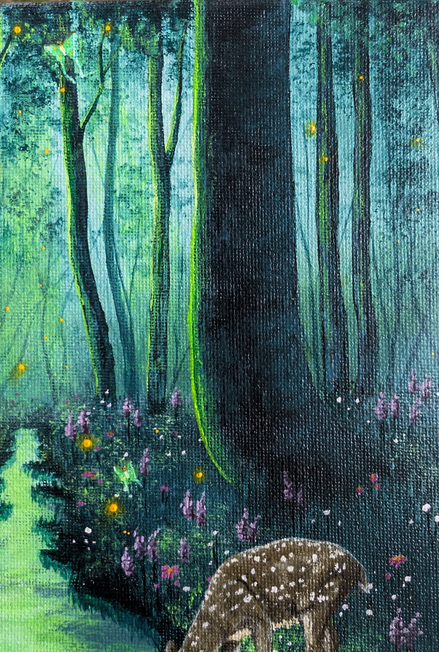 Luna Moth Forest Painting 9"x12"