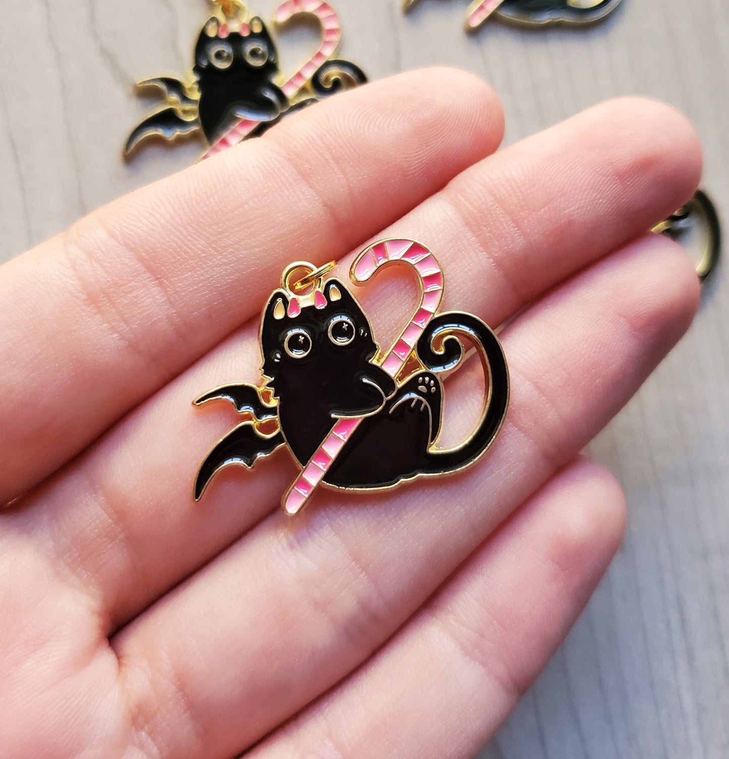 Candycane Bat Kitty Necklaces