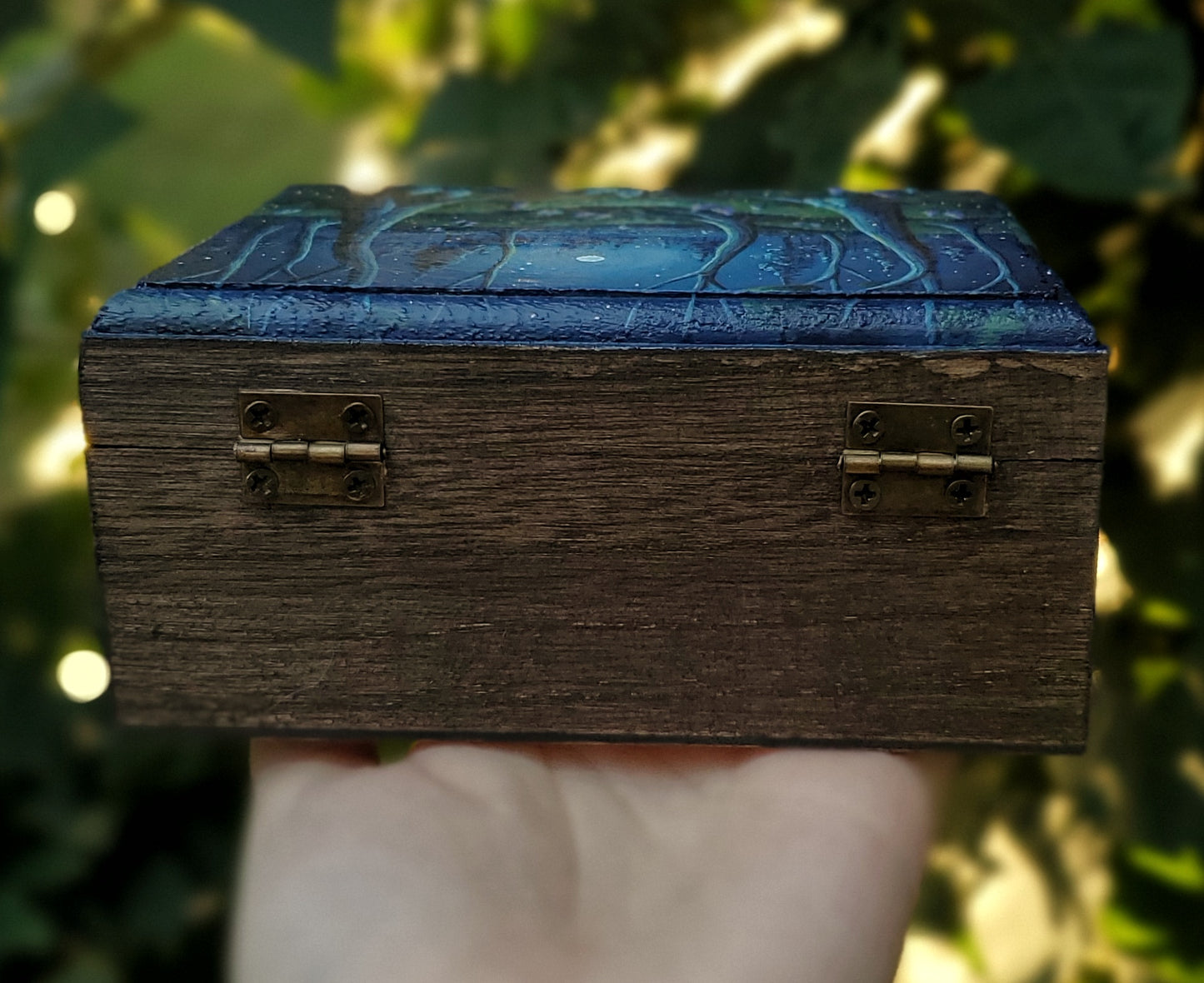 Glowing Firefly Forest Wood Trinket Box