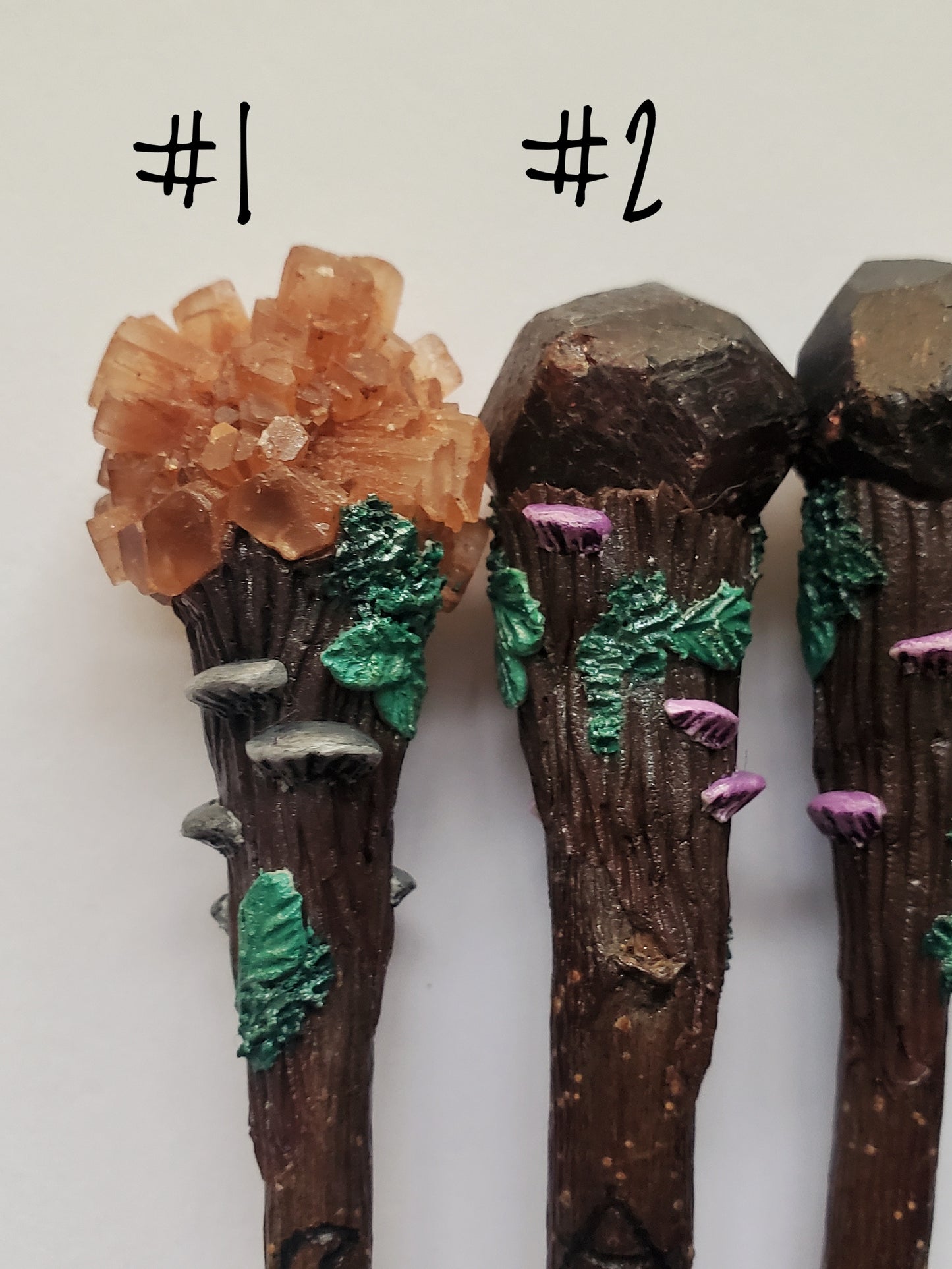 Apple Wood Garnet & Aragonite Crystal Wands