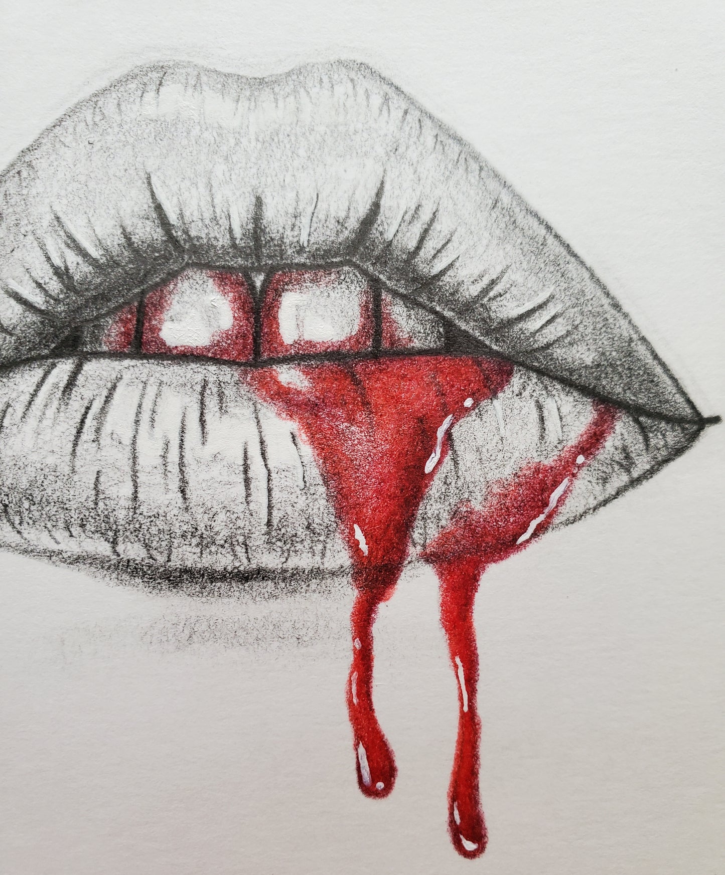 Bleeding Lips Drawing in Vintage Frame
