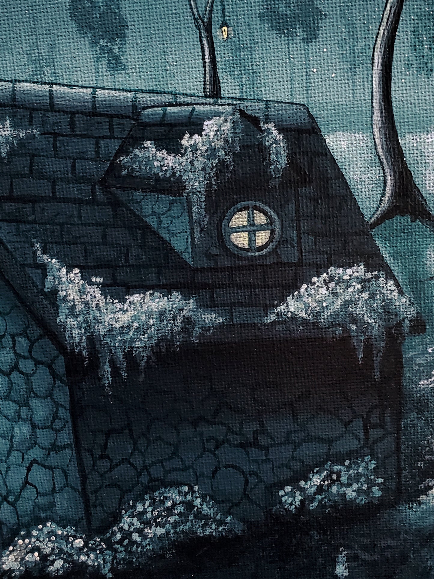 Close up of side window in the attic of the home (on the roof)