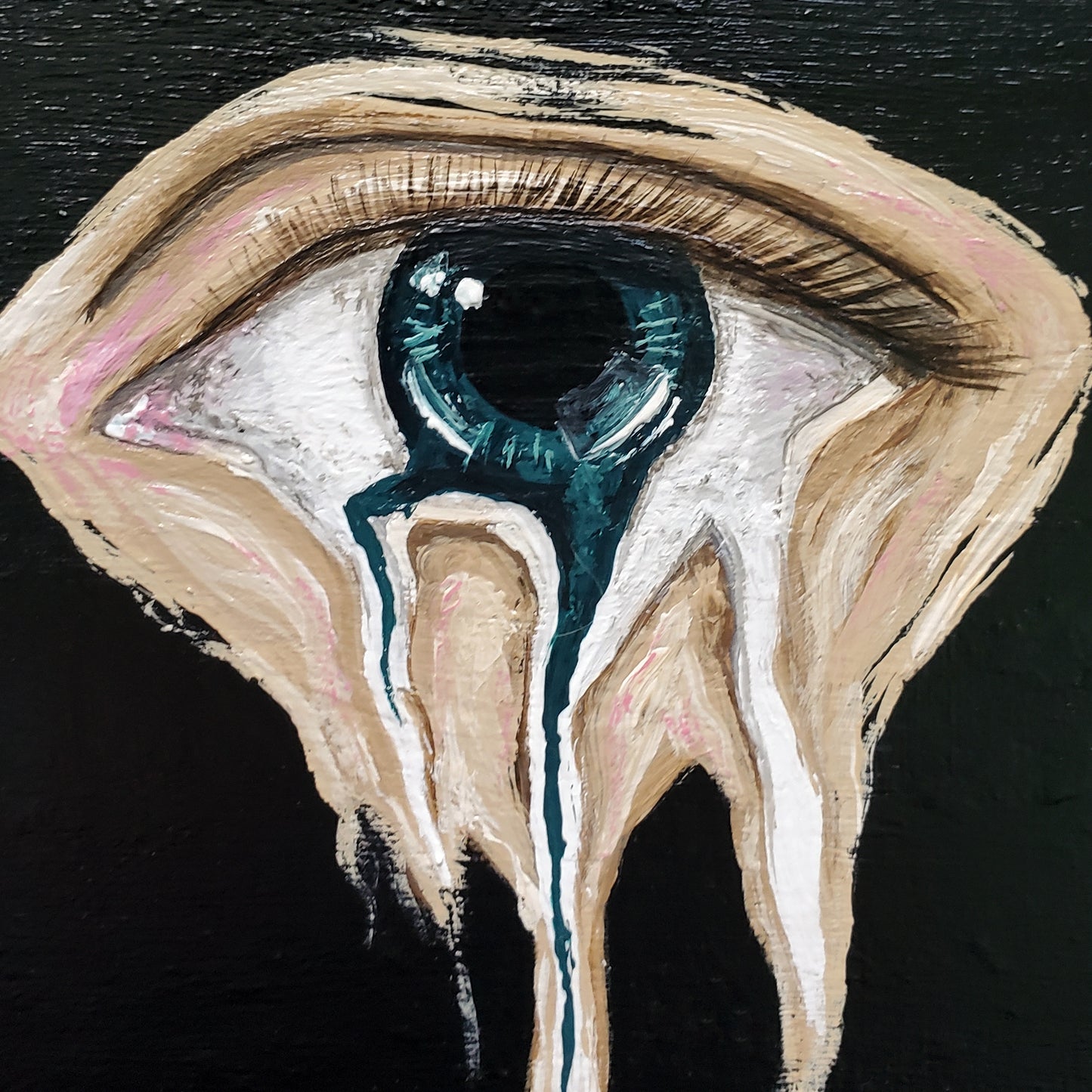 Studded & Textured Melting Eye Painting on Wood