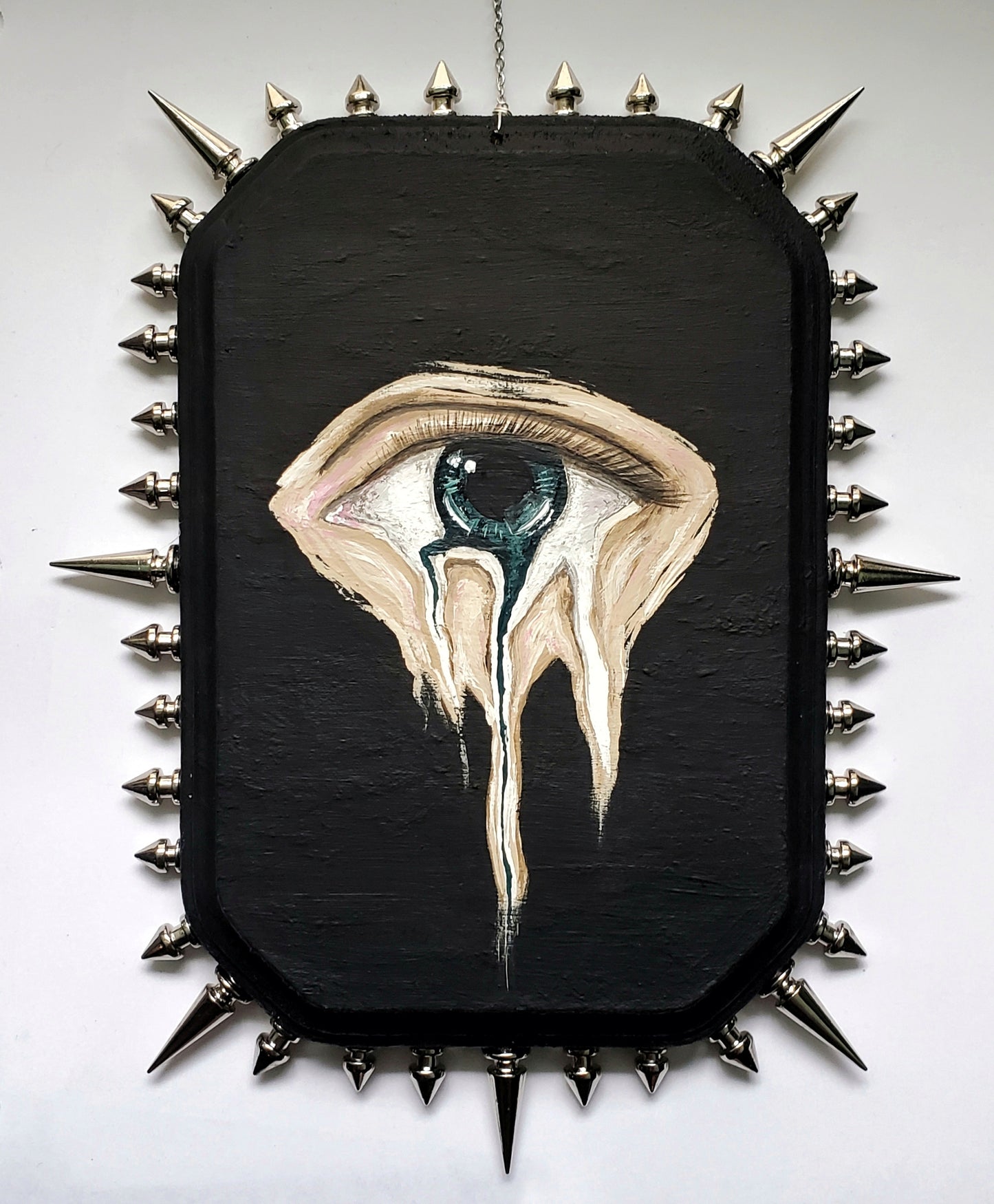 Studded & Textured Melting Eye Painting on Wood