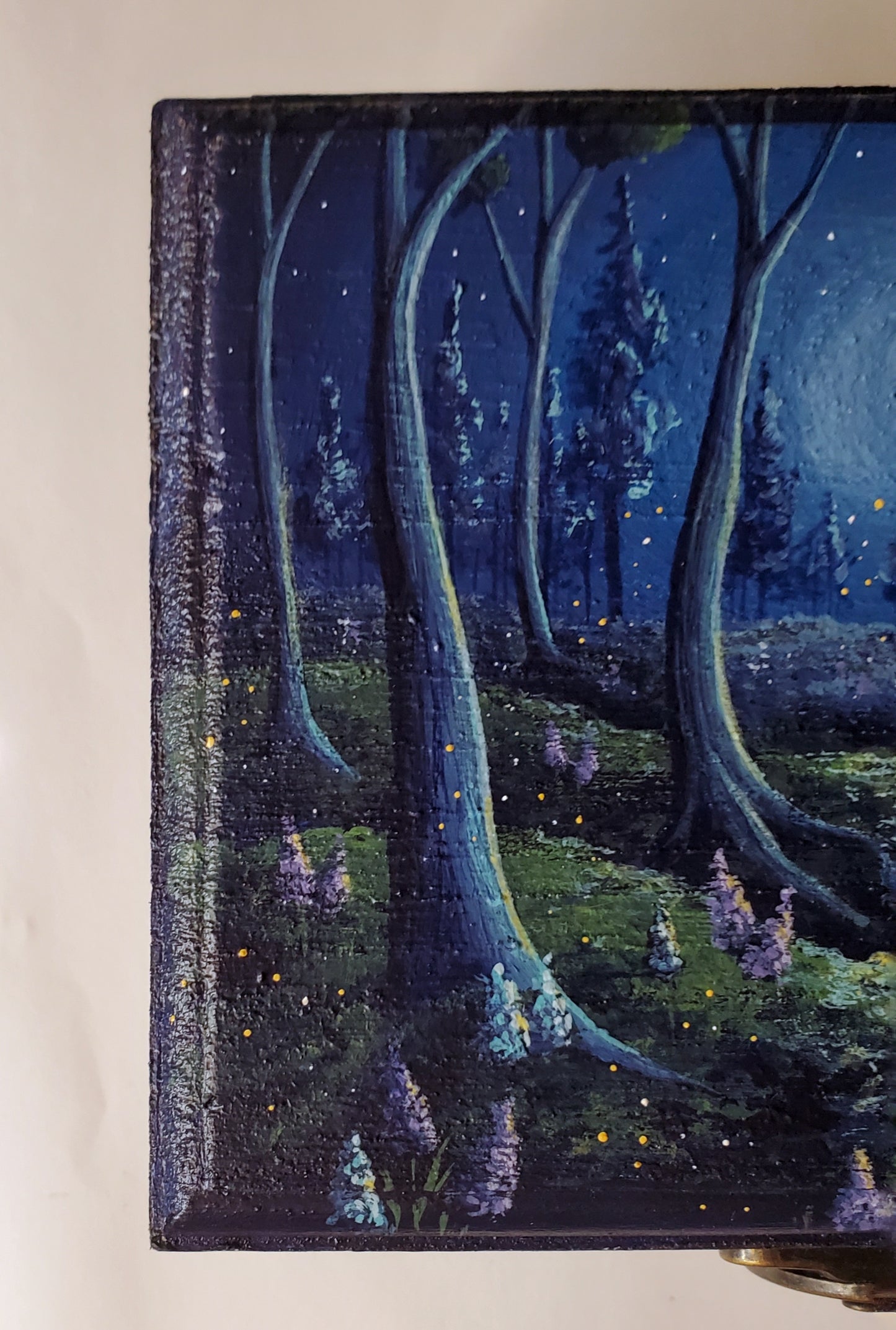 Glowing Firefly Forest Wood Trinket Box