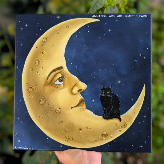 The Cat on the Moon 12"x12" Painting