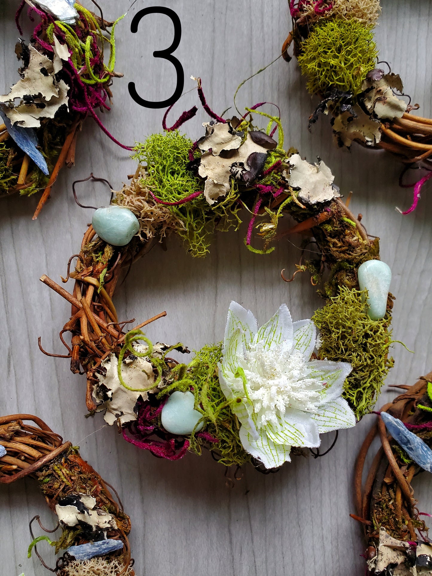 Frilly White Floral Crystal Wreaths - Car Mirror or Wall Hanging
