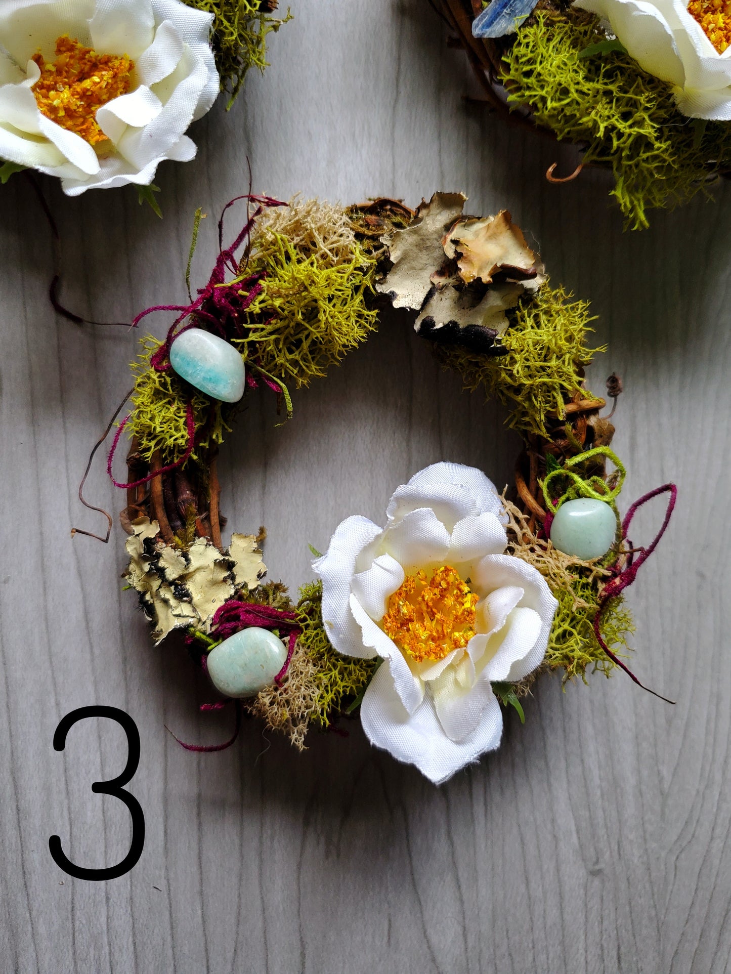 White Floral Crystal Wreaths - Car Mirror or Wall Hanging