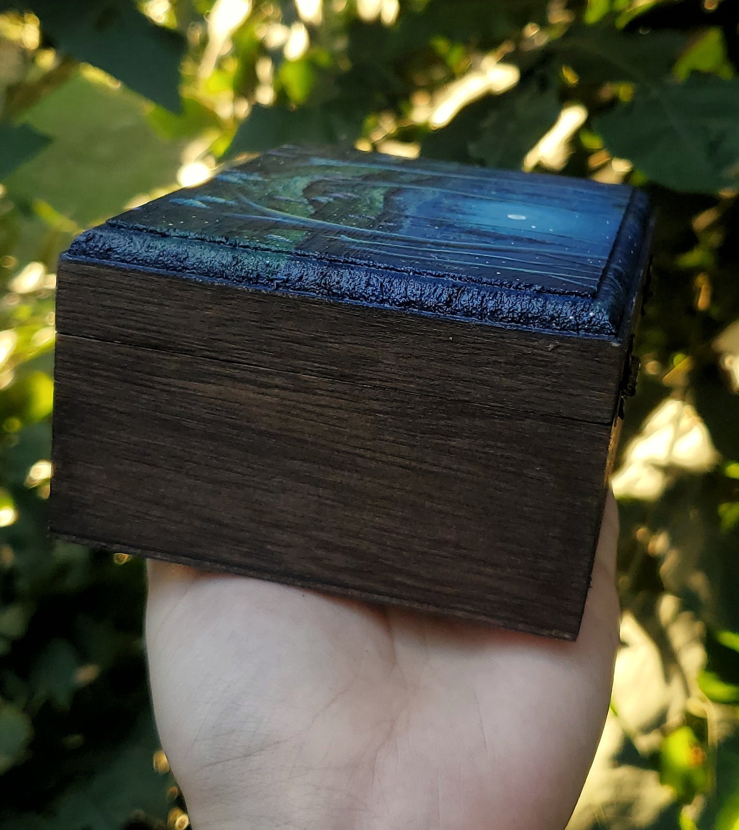 Glowing Firefly Forest Wood Trinket Box