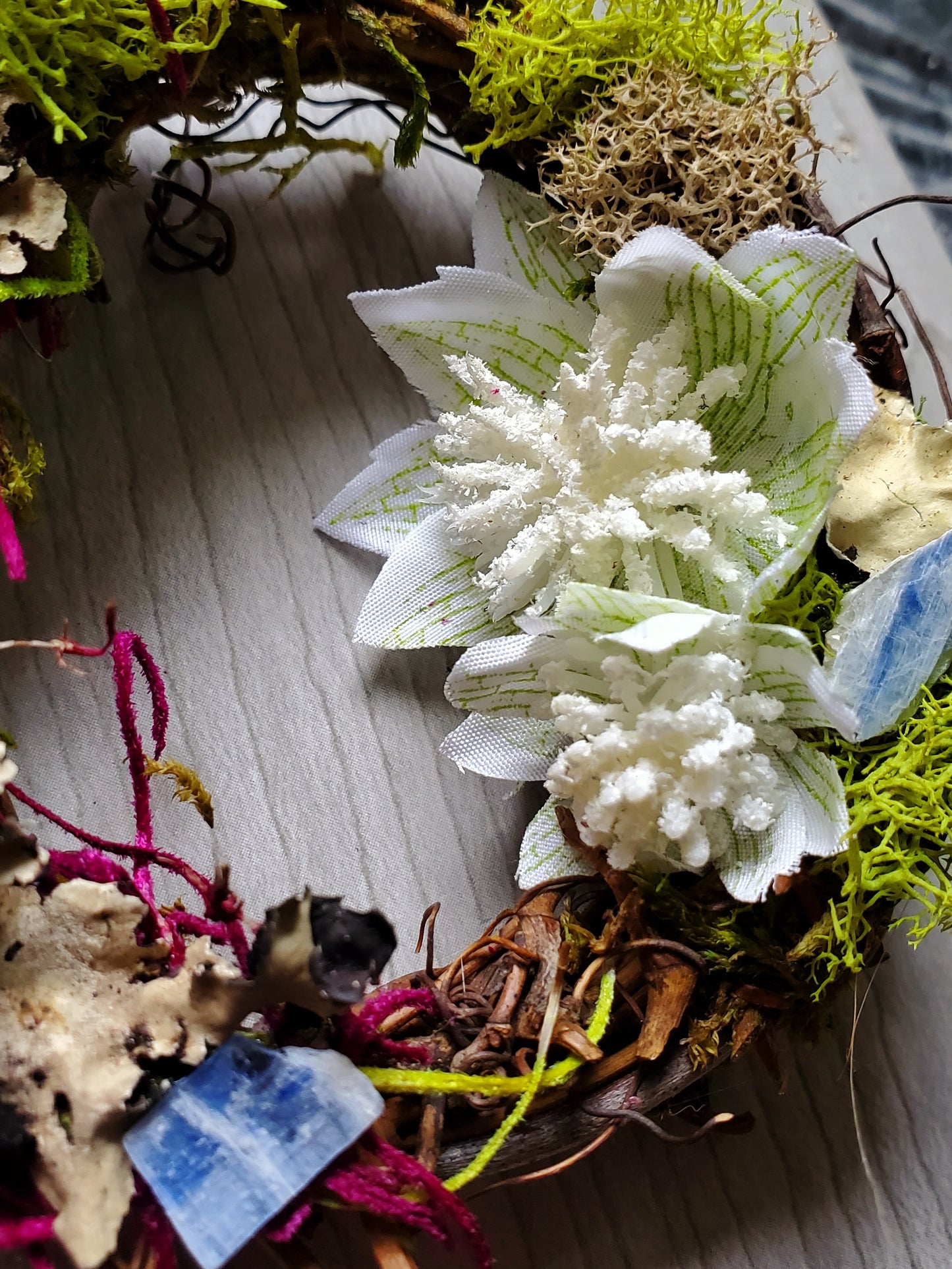 Frilly White Floral Crystal Wreaths - Car Mirror or Wall Hanging