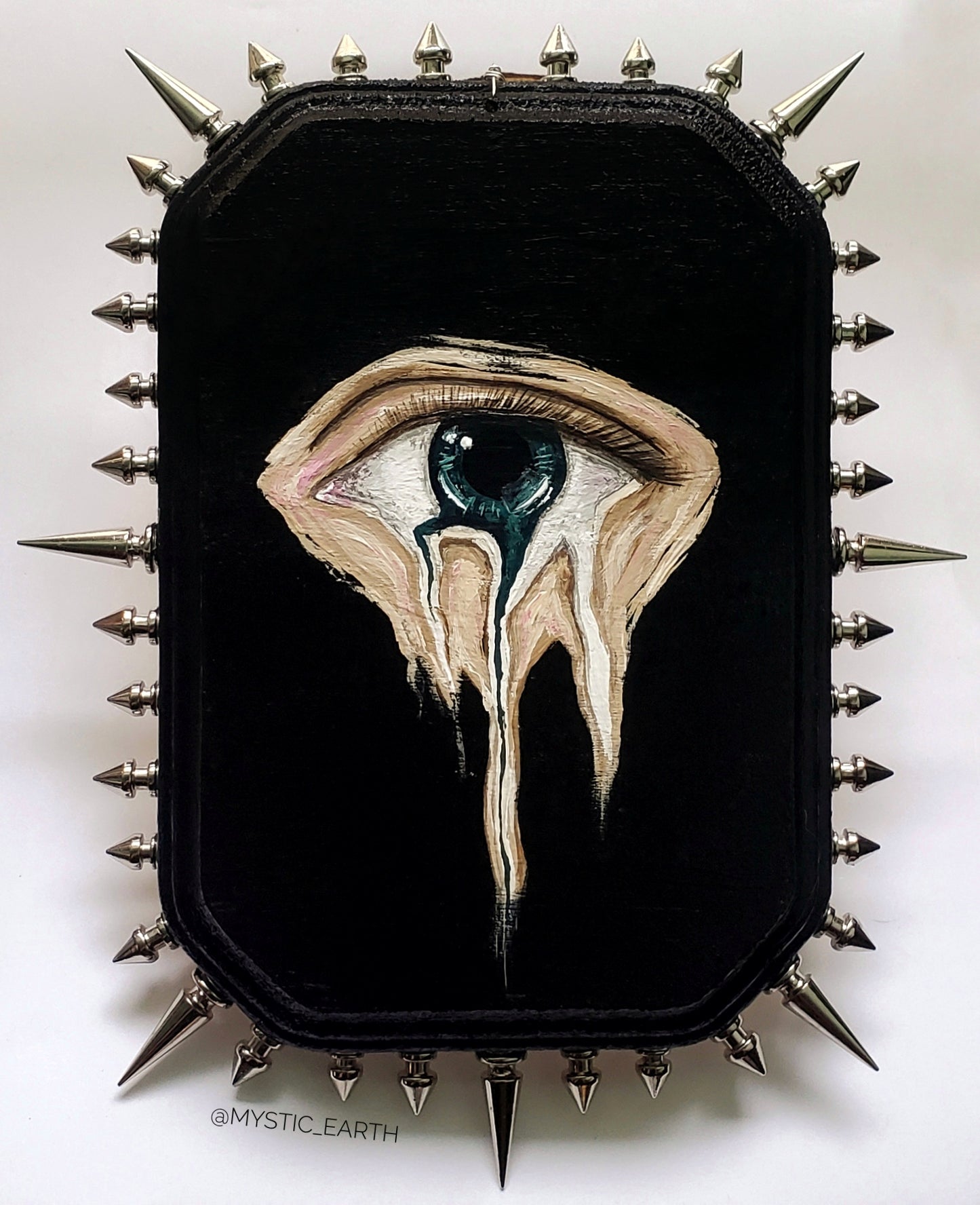 Studded & Textured Melting Eye Painting on Wood