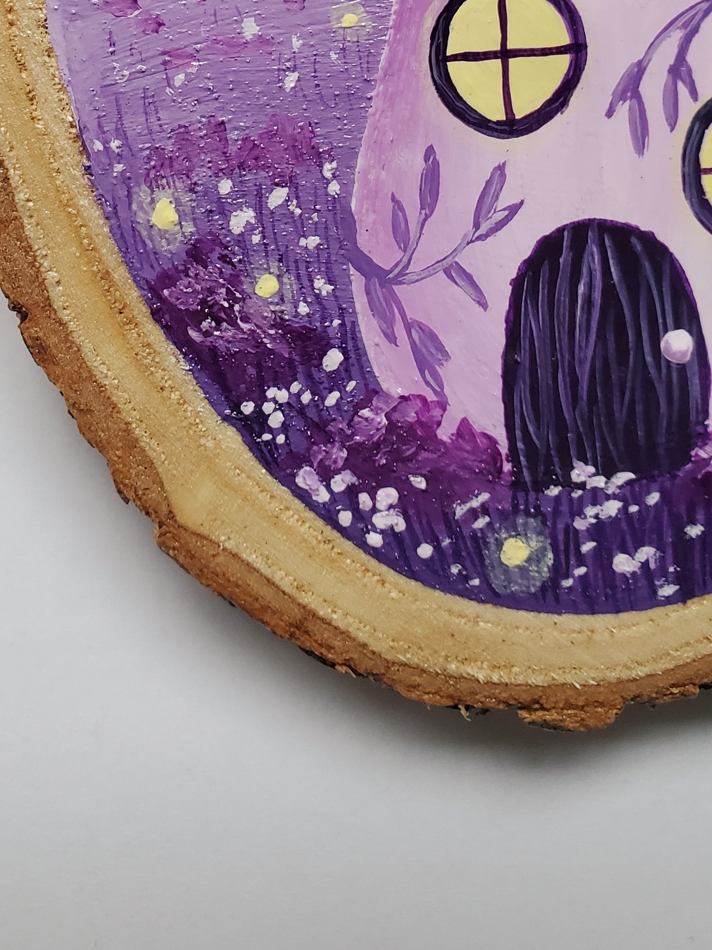 Purple Mushroom Cottage Painting on Wood