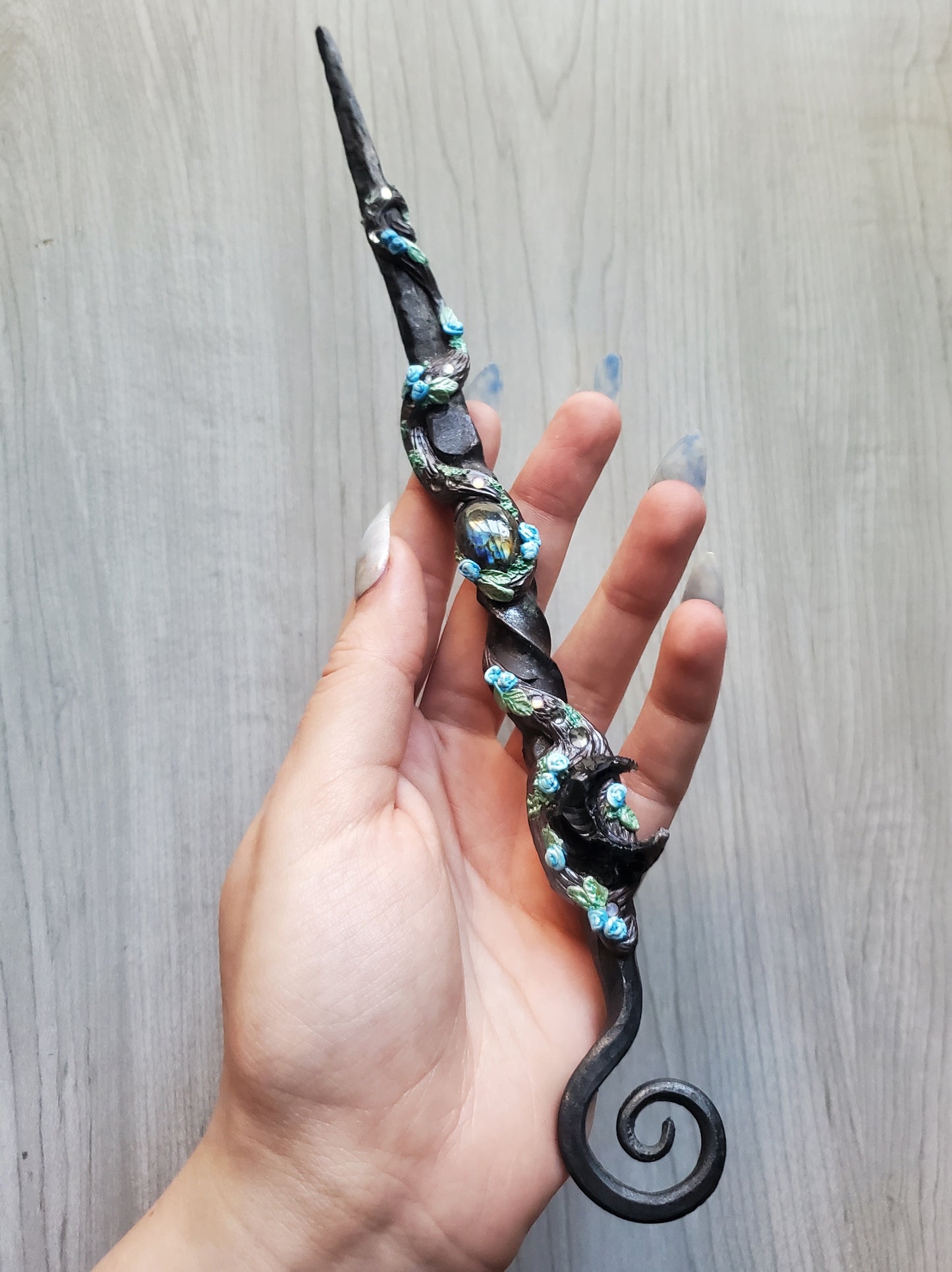 Obsidian Moon Wand with Labradorite | Mystic Earth + Volundr Forge