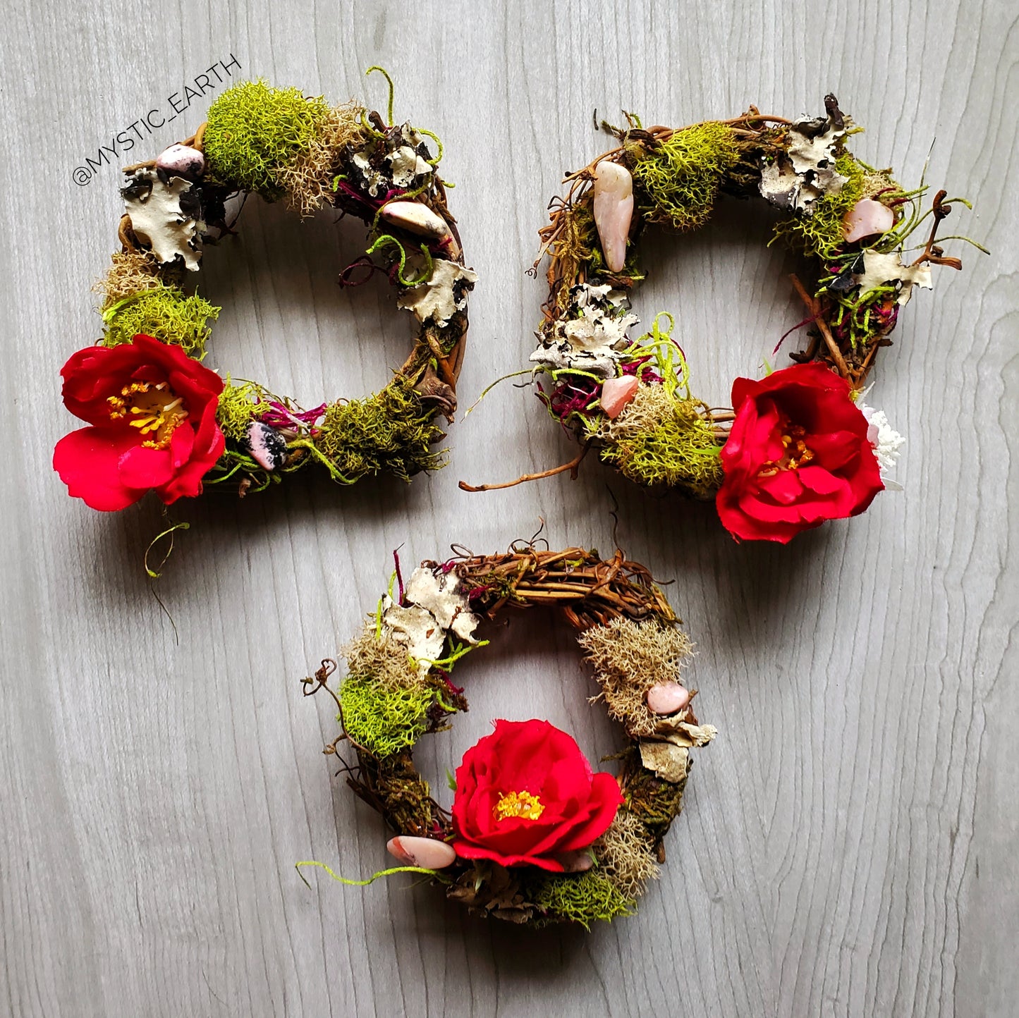 Red Floral Crystal Wreaths - Car Mirror or Wall Hanging