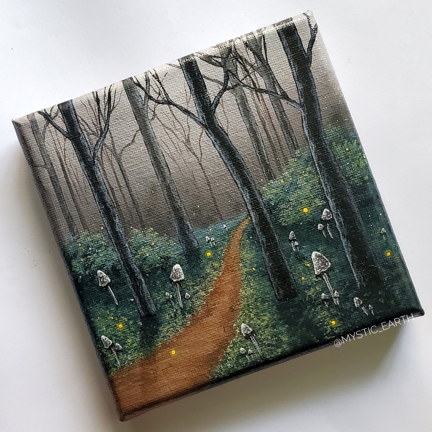 Moody Ink Cap Forest Painting (5"x5")