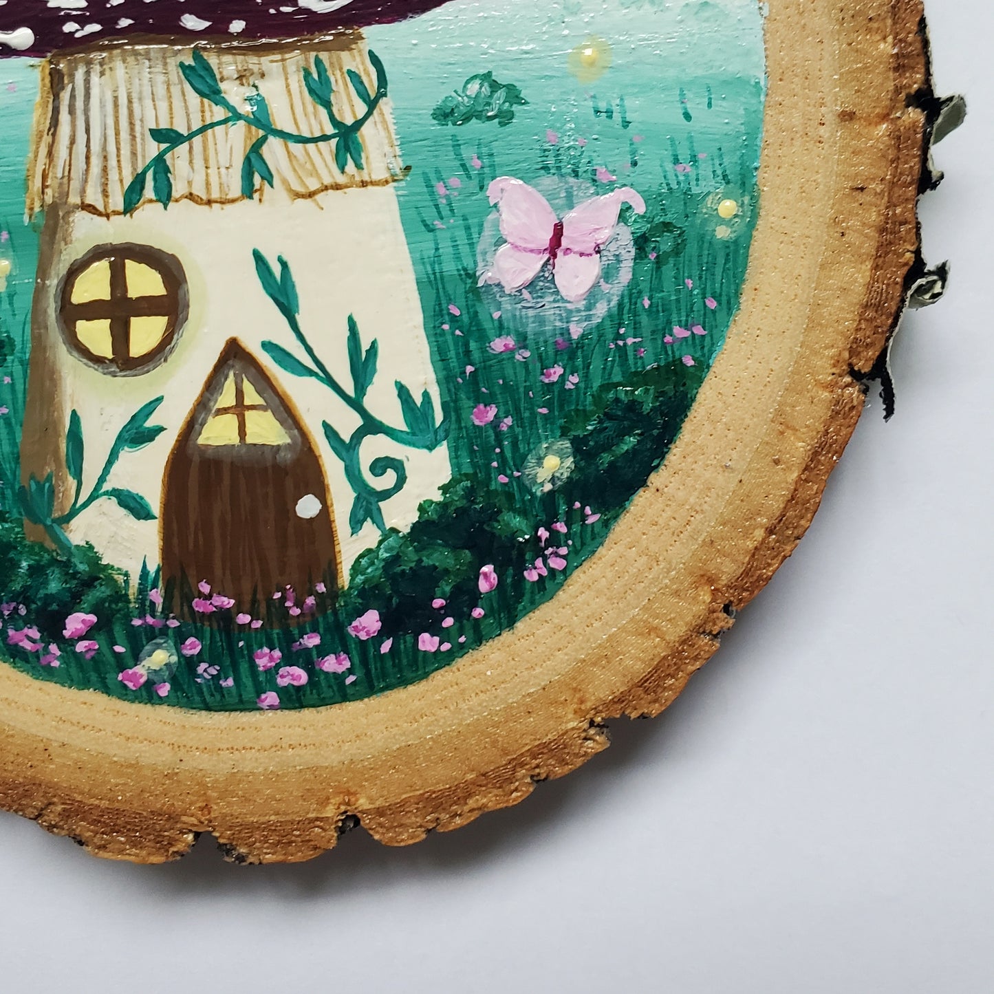 Amanita Mushroom Cottage Painting on Wood