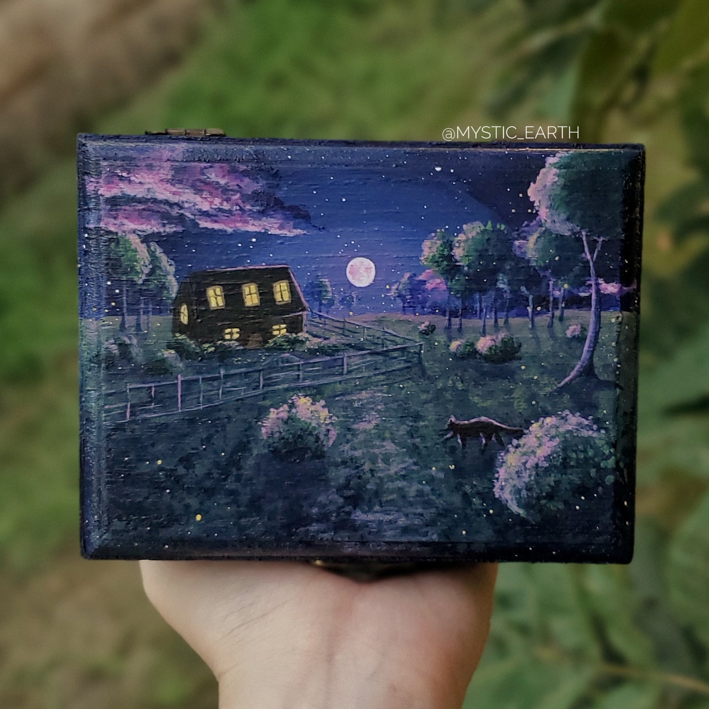 Kitty Farmhouse Wood Trinket Box