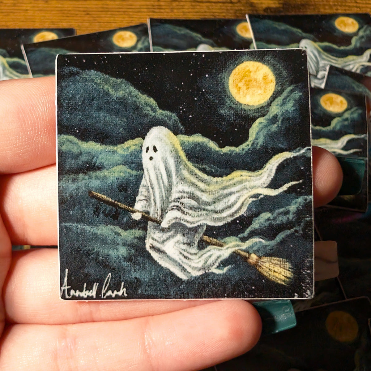 Pack of 25: 2" Fall Halloween Ghost on a Witch's Broom Stickers