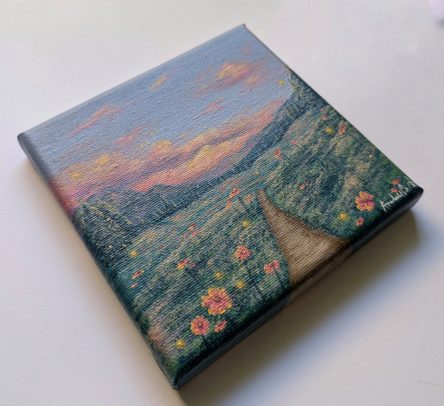 Firefly Wildflowers Painting (5"x5")