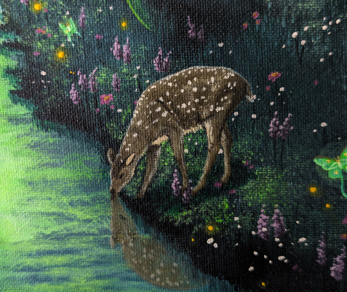Luna Moth Forest Painting 9"x12"