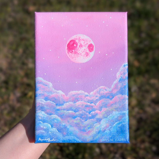 Pink Moon Painting 5"x7"