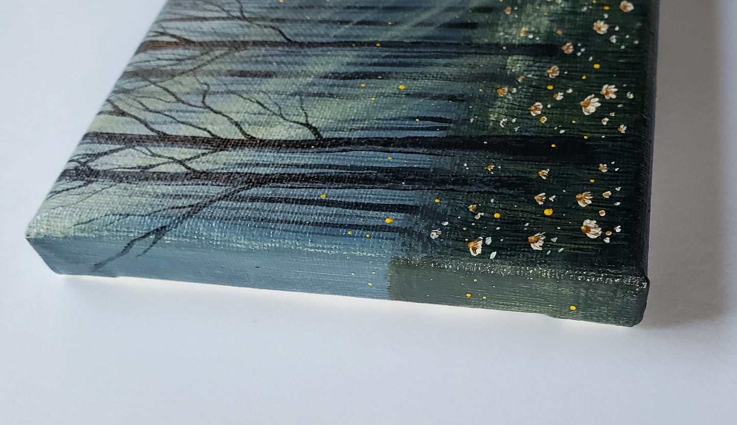 Dark Daisy Forest Original Painting (5"x5")