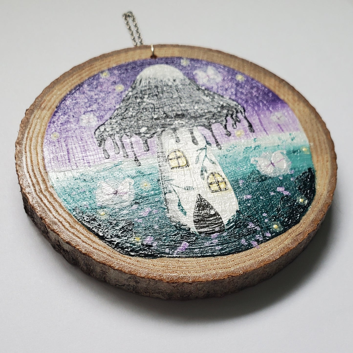 Ink Cap Mushroom Cottage Painting on Wood