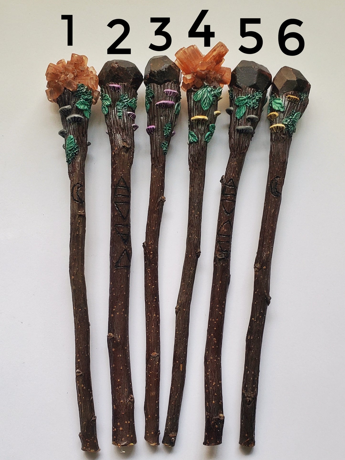 Apple Wood Garnet & Aragonite Crystal Wands